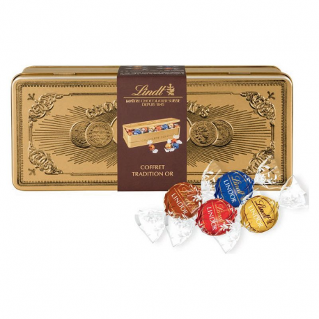 PRECOMMANDE Coffret métal or garni de boules Lindor assortis Lindt - 400g